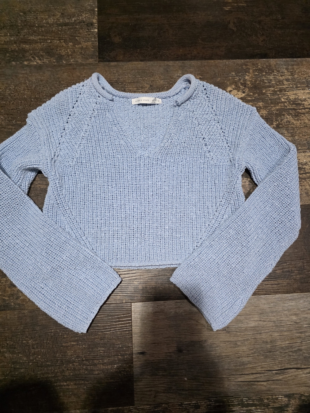 Altar'd State Light Blue Cropped V Neck Sweater